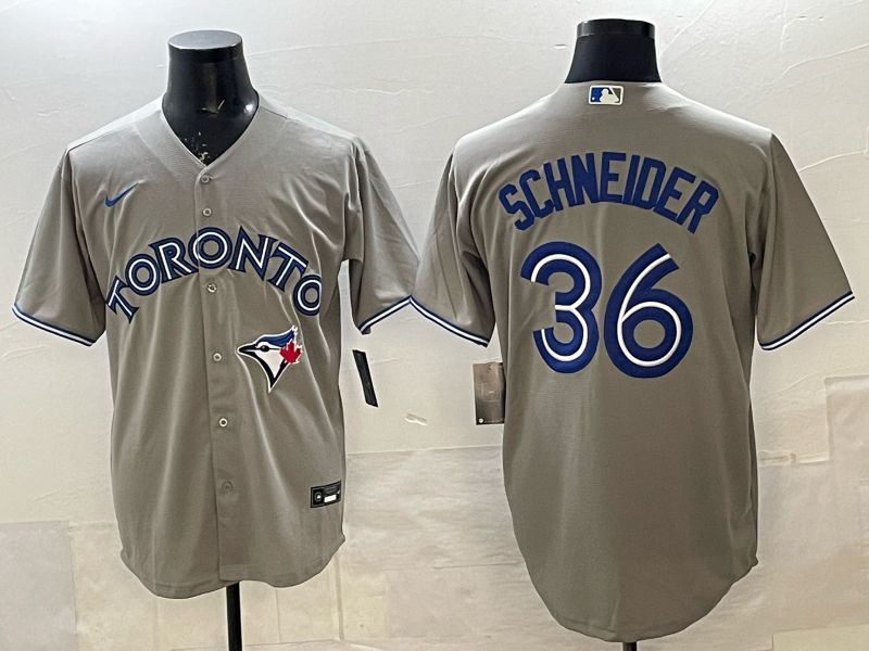 Men 2025 Nike Toronto Blue Jays #36 Schneider Grey Game MLB Jersey 01